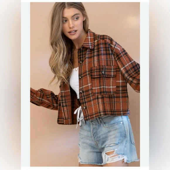 🎁New Oversized Plaid Jacket with Corduroy Collar🎁 - Picture 13 of 15